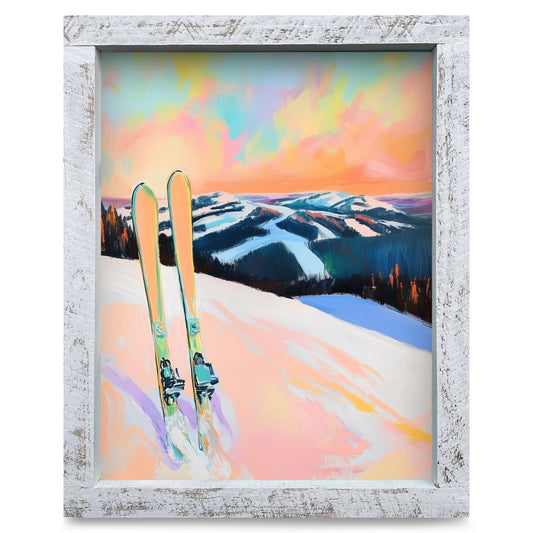 Sunset Ridge Skis | Real Wood Framed Wall Art Print