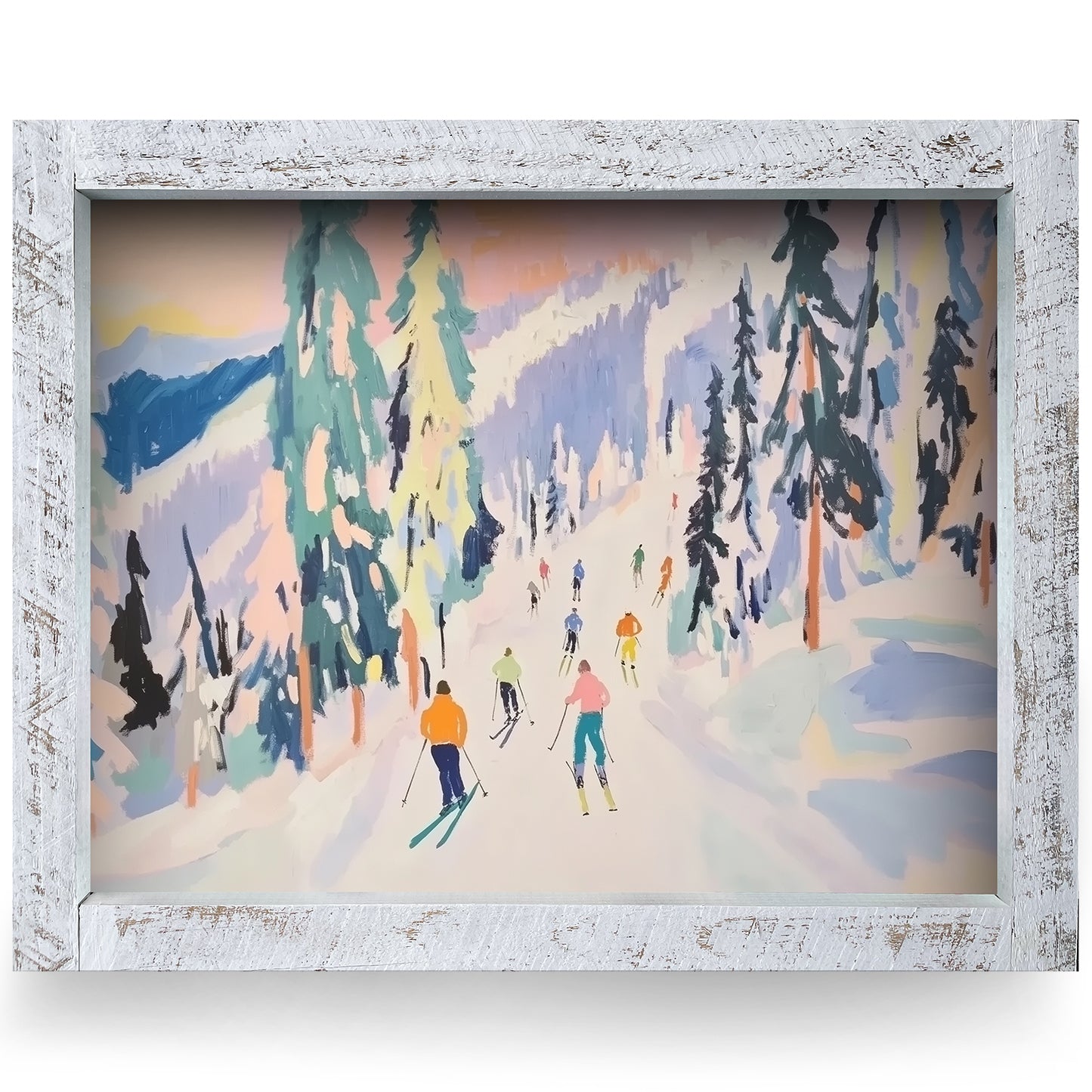 Colorful Ski Traverse | Real Wood Framed Wall Art Print | Horizontal