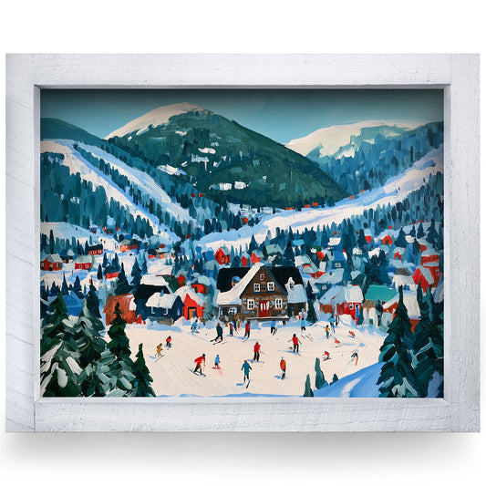 Alpine Ski Village real wood framed print, second size