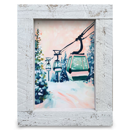 Pastel Ski Gondola | Real Wood Framed Wall Art Print