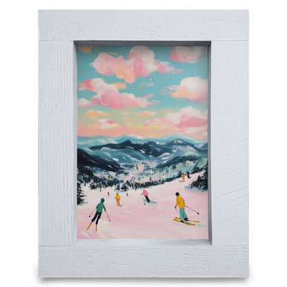 Colorful Eastern Ski Scene | Real Wood Framed Wall Art Print