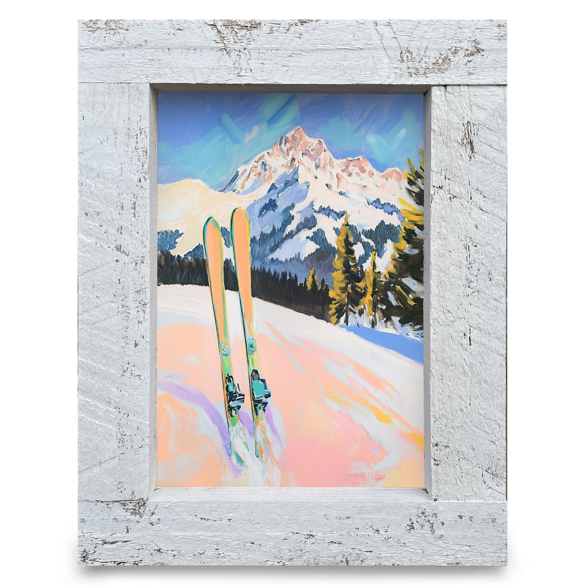 Pastel Mountain Skis | Real Wood Framed Wall Art Print