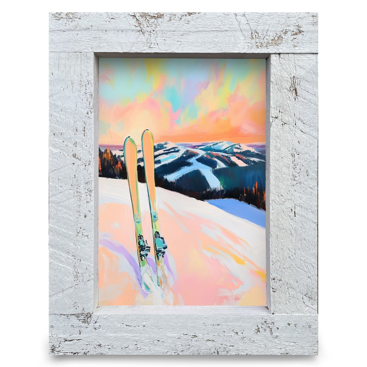 Sunset Ridge Skis | Real Wood Framed Wall Art Print