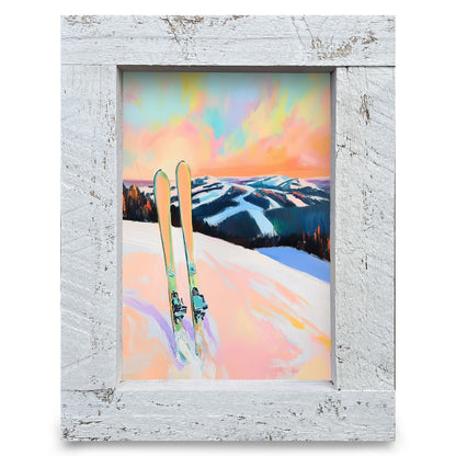 Sunset Ridge Skis | Real Wood Framed Wall Art Print