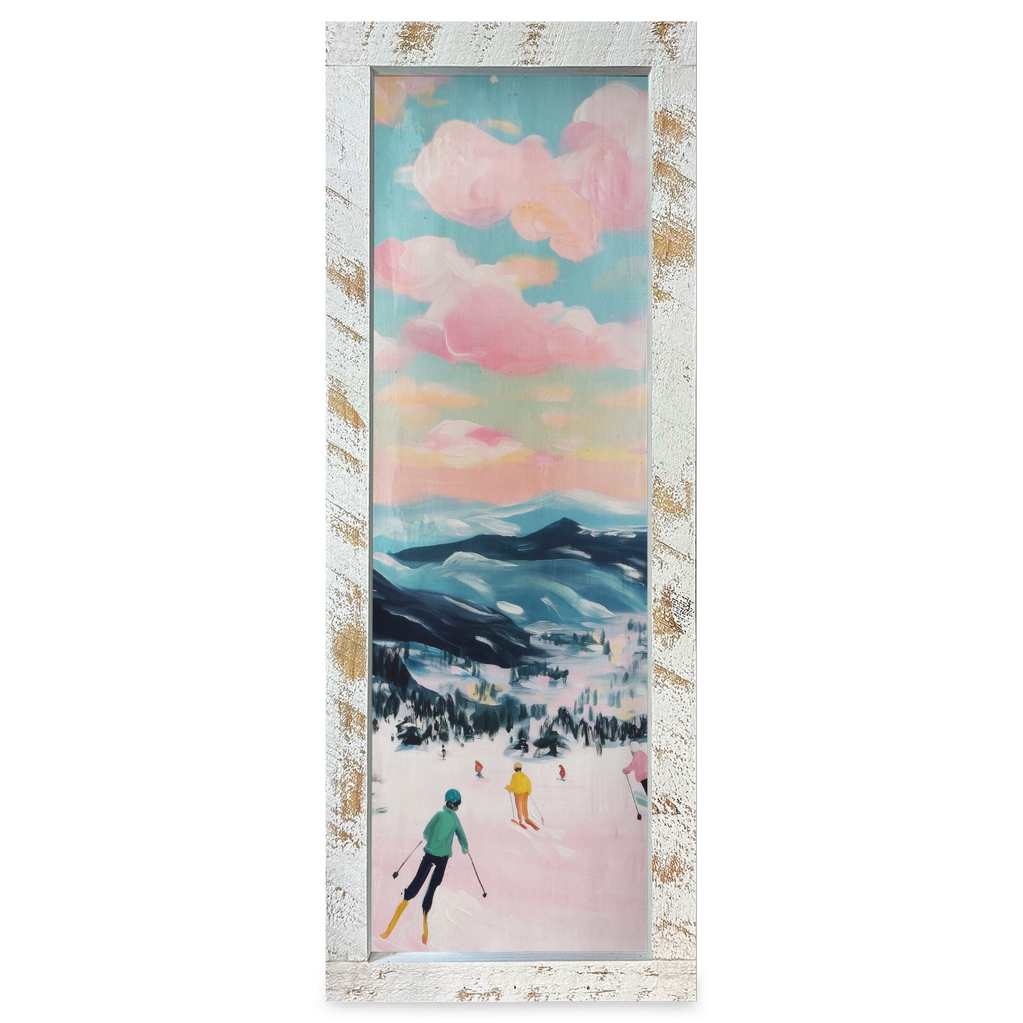Colorful Eastern Ski Scene | Real Wood Framed Wall Art Print | Skinny