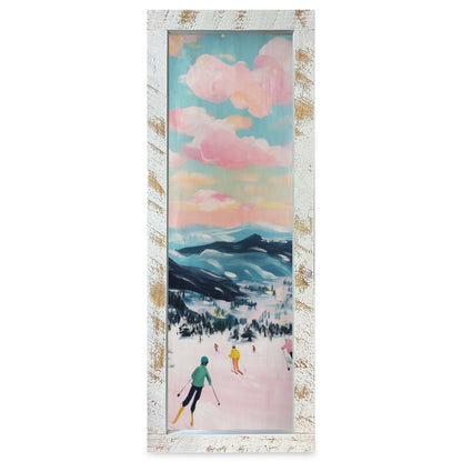 Colorful Eastern Ski Scene | Real Wood Framed Wall Art Print | Skinny