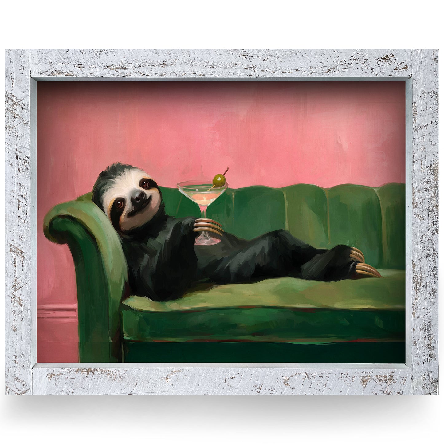 Sloth & Sips | Real Wood Framed Wall Art Print | Horizontal