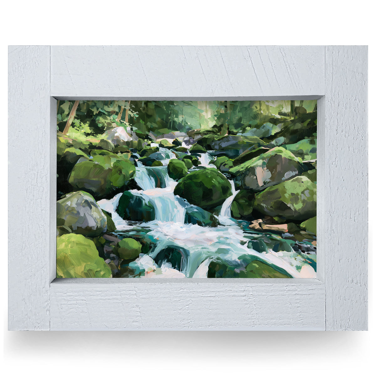 Mountain Stream Waterfall | Real Wood Framed Wall Art Print | Horizontal