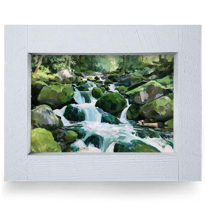 Mountain Stream Waterfall | Real Wood Framed Wall Art Print | Horizontal
