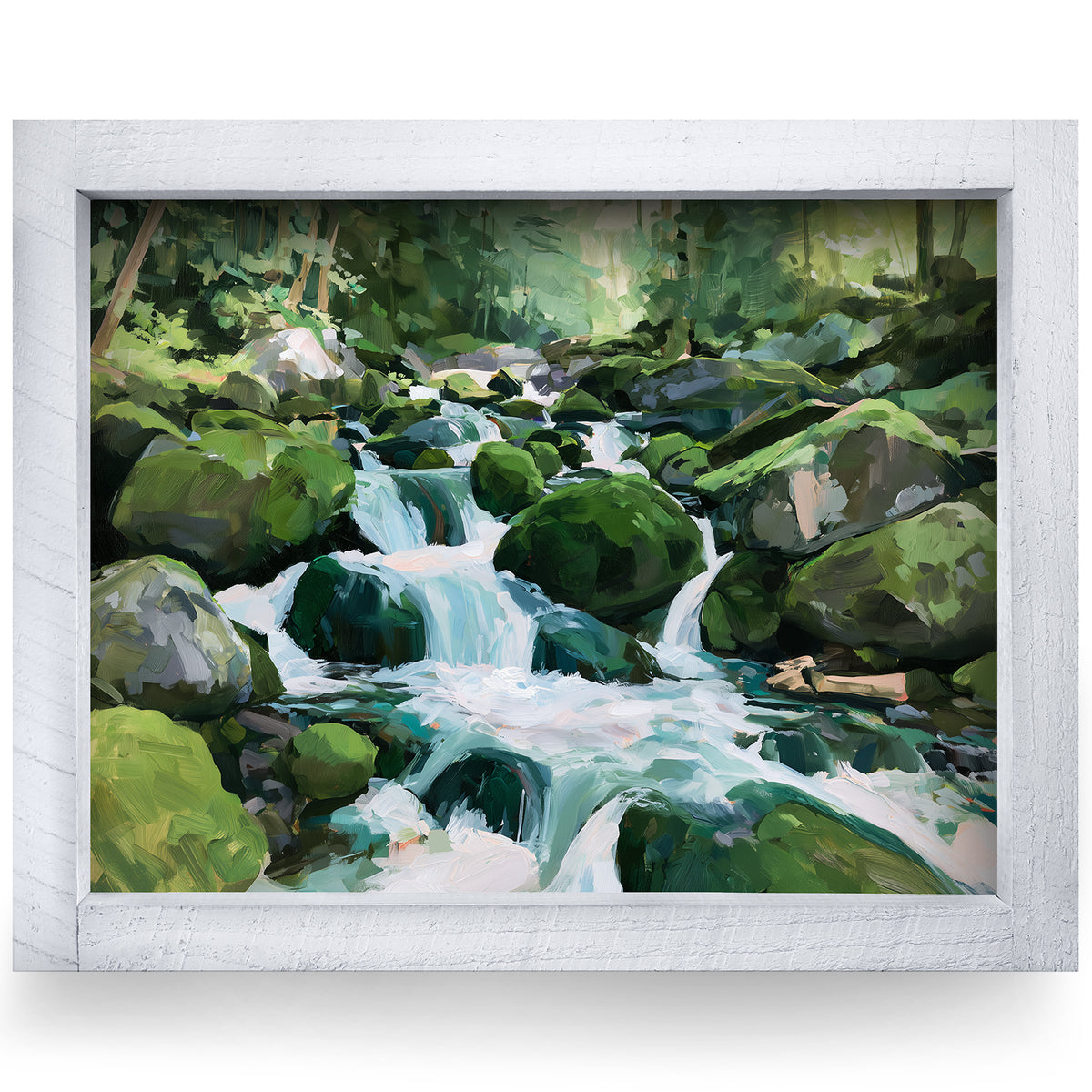 Mountain Stream Waterfall | Real Wood Framed Wall Art Print | Horizontal