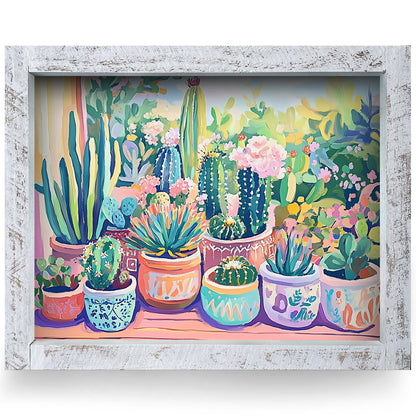 Boho Cactus Bloom | Real Wood Framed Wall Art Print | Horizontal