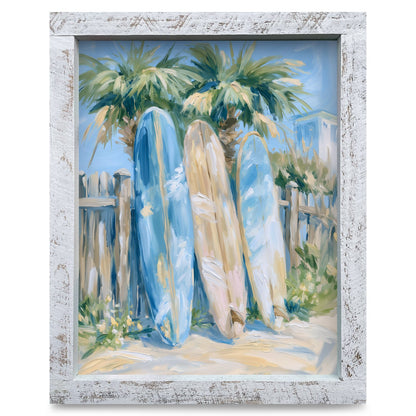 Beachside Surfboards | Real Wood Framed Wall Art Print