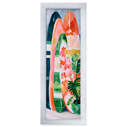 Surfboards And Palms | Real Wood Framed Wall Art Print | Skinny