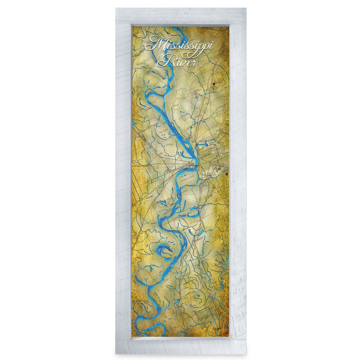 Mississippi River (Memphis), Tennessee Map | Real Wood Framed Wall Art Print