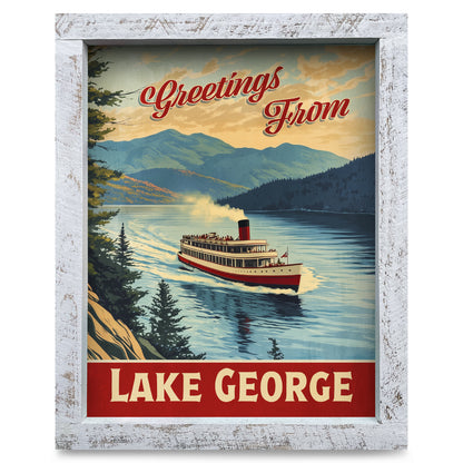 Lake George, New York Steamboat Poster | Real Wood Framed Wall Art Print