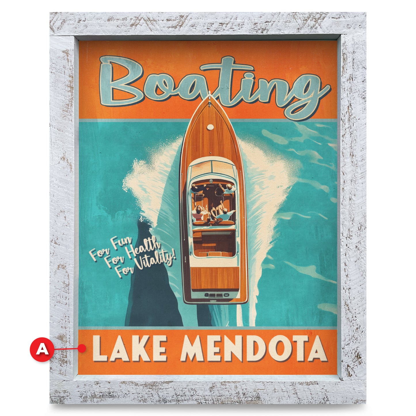 Customizable Retro Speedboat Poster | Real Wood Framed Wall Art Print