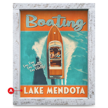 Customizable Retro Speedboat Poster | Real Wood Framed Wall Art Print