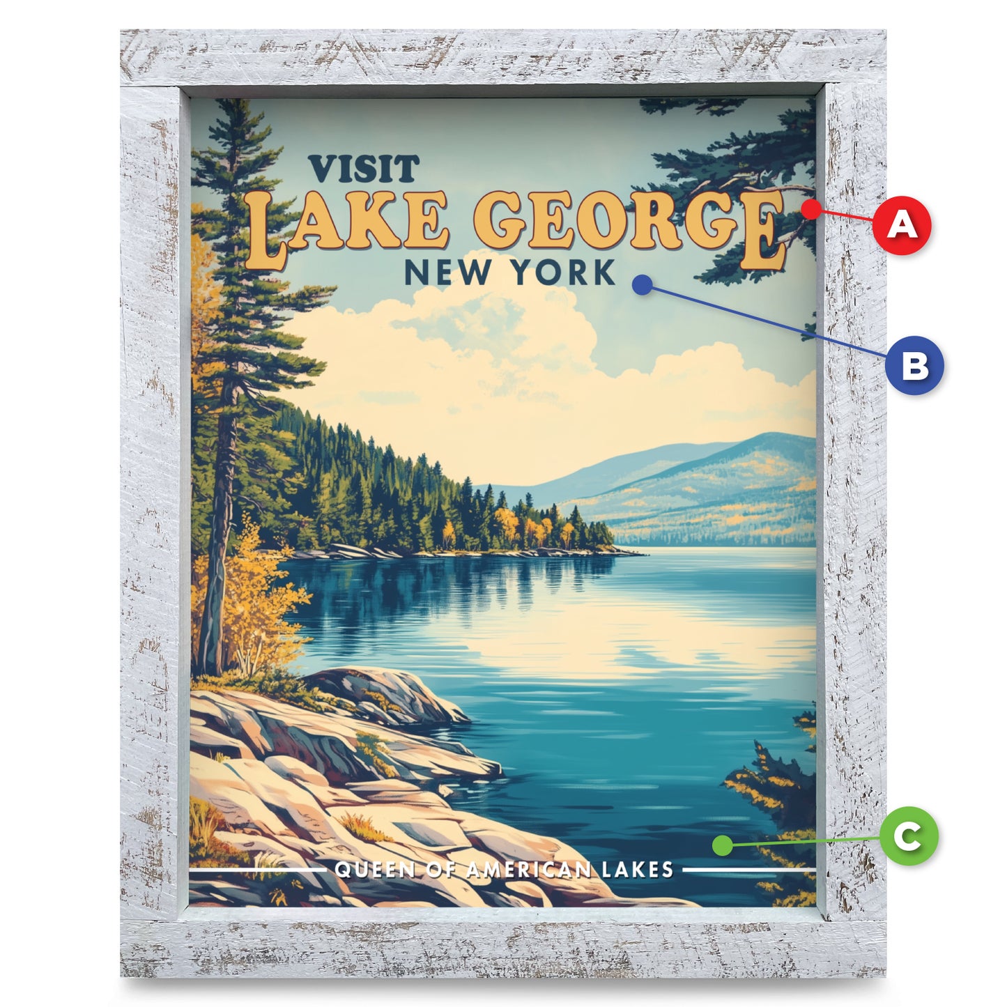 Customizable Woodland Lake Scene | Real Wood Framed Wall Art Print