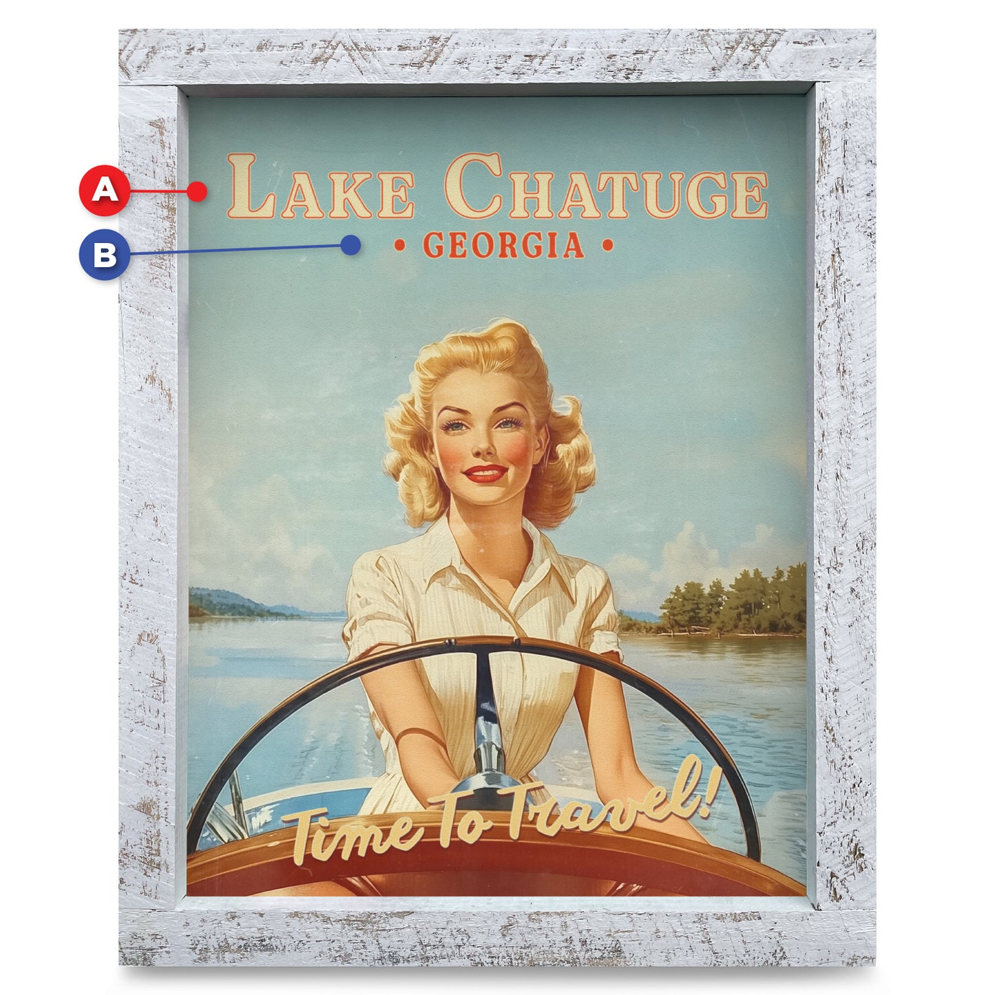 Customizable Vintage Lake Girl | Real Wood Framed Wall Art Print