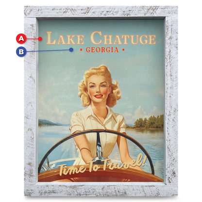 Customizable Vintage Lake Girl | Real Wood Framed Wall Art Print
