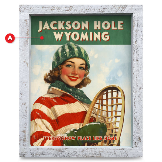 Customizable Cute Vintage Snow Girl | Real Wood Framed Wall Art Print