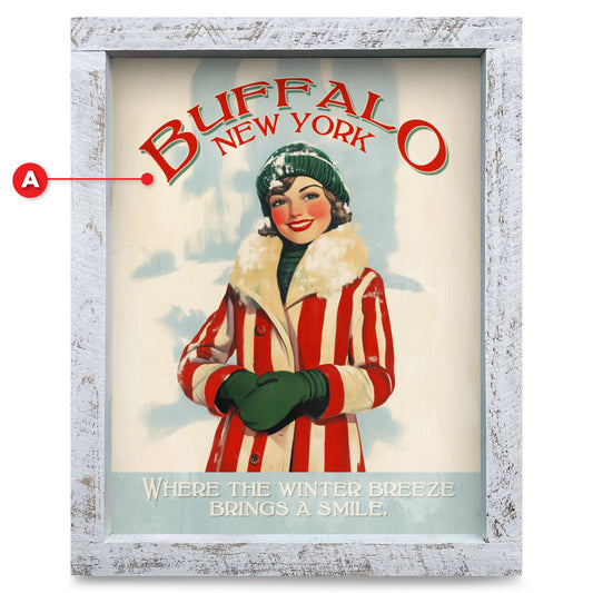 Customizable Cute Retro Winter Girl | Real Wood Framed Wall Art Print