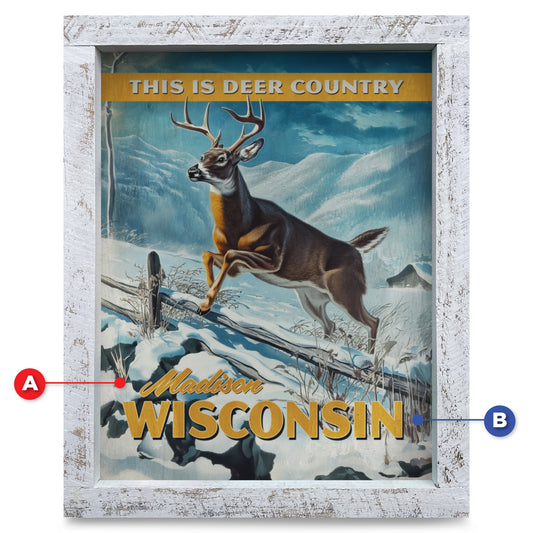 Customizable Winter Buck | Real Wood Framed Wall Art Print
