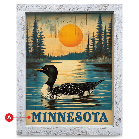 Customizable Northwoods Sunset Loon | Real Wood Framed Wall Art Print