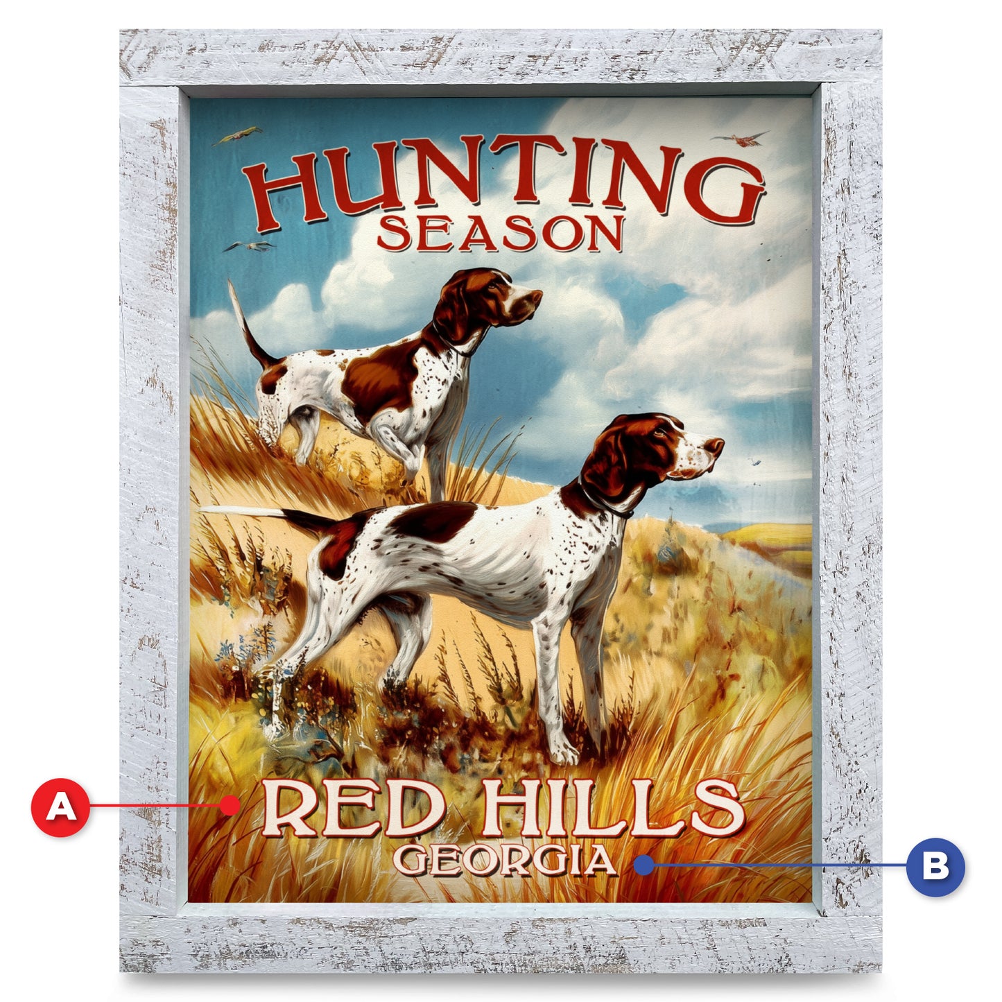 Customizable Hunting Dogs Vintage Poster | Real Wood Framed Wall Art Print
