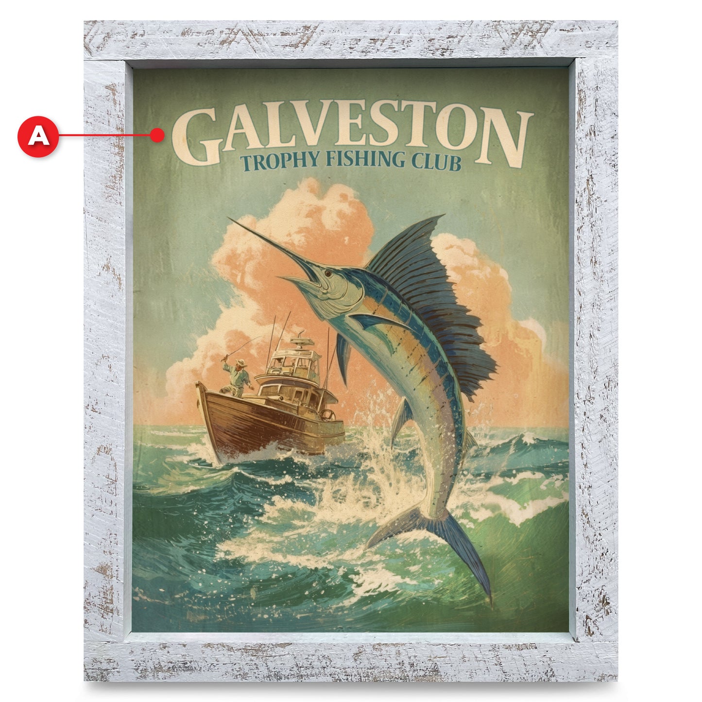 Customizable Sailfish Vintage Poster | Real Wood Framed Wall Art Print