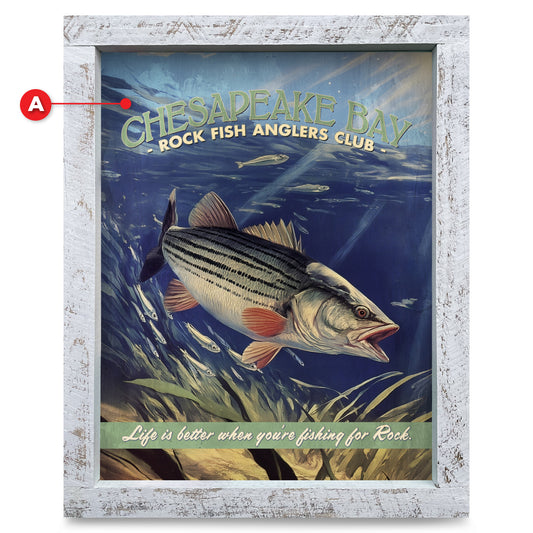 Customizable Rock Fish Striped Bass Vintage Poster | Real Wood Framed Wall Art Print
