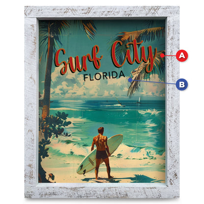 Customizable Vintage Surfer Dude | Real Wood Framed Wall Art Print
