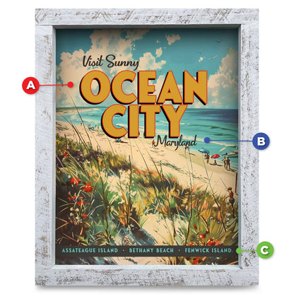 Customizable Vintage Beach Scene | Real Wood Framed Wall Art Print