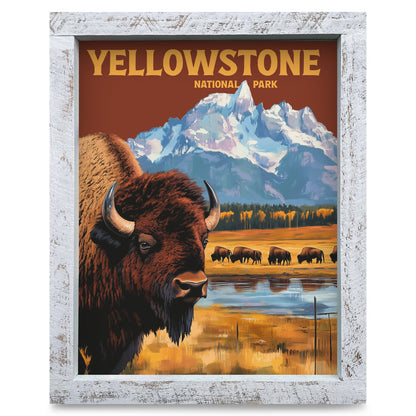 Yellowstone Bison Poster | Real Wood Framed Wall Art Print