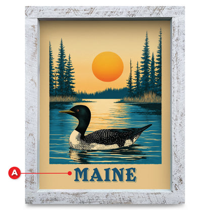 Customizable Northwoods Sunset Loon | Real Wood Framed Wall Art Print