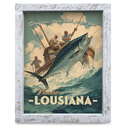 Venice Louisiana Tuna Poster | Real Wood Framed Wall Art Print