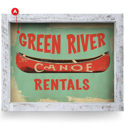Customizable Canoe Rentals | Real Wood Framed Wall Art Print | Horizontal