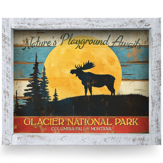 Glacier Park Moose Poster | Real Wood Framed Wall Art Print