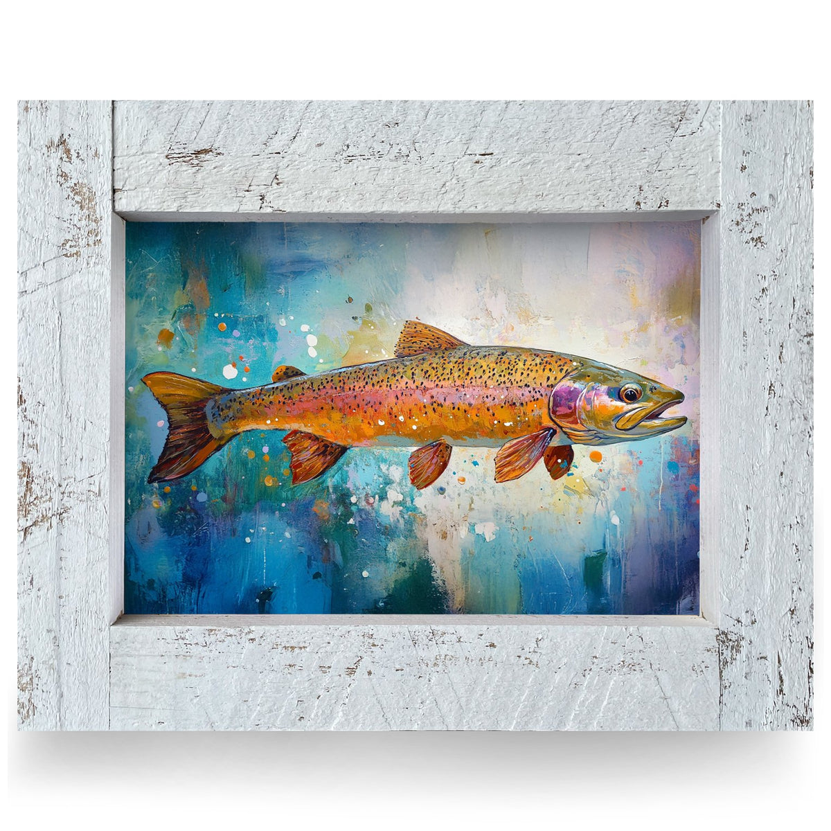 Rainbow Trout Splash | Real Wood Framed Wall Art Print