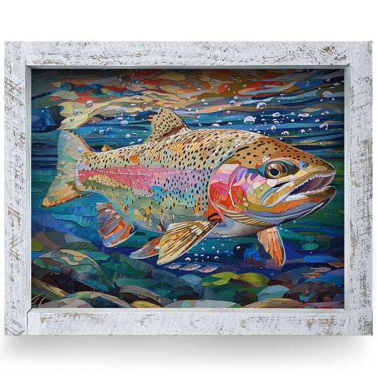 Colorful Rainbow Trout | Real Wood Framed Wall Art Print