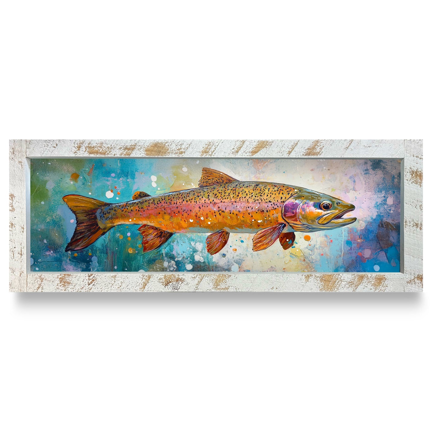 Pastel Rainbow Trout | Real Wood Framed Wall Art Print | Skinny