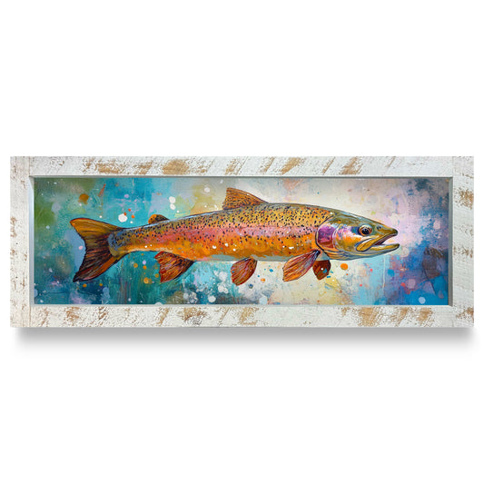 Pastel Rainbow Trout | Real Wood Framed Wall Art Print | Skinny