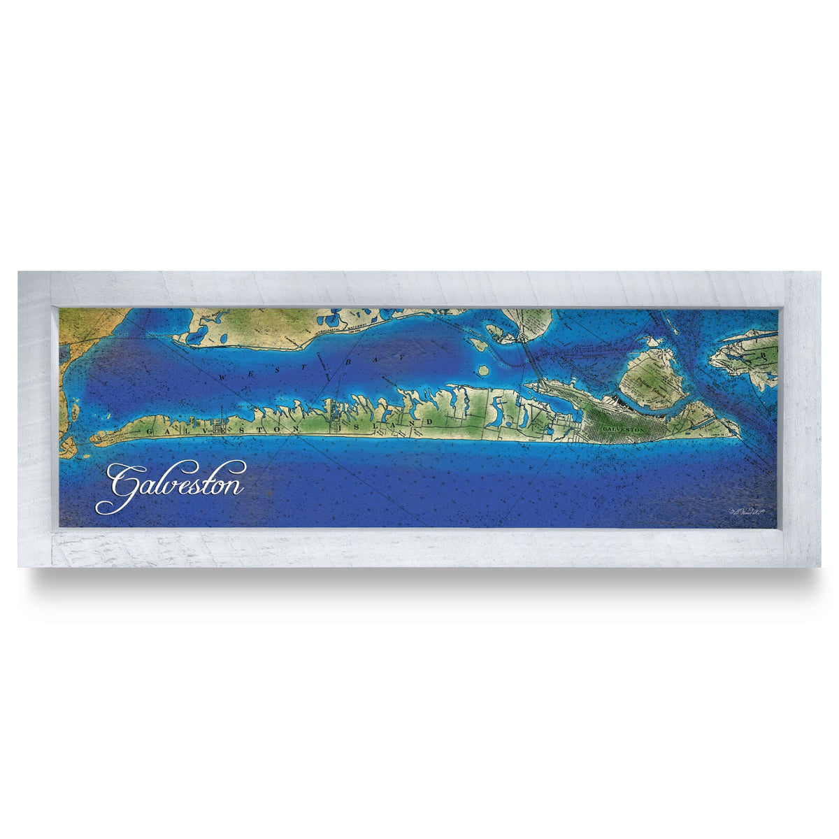 Galveston, Texas Map | Real Wood Framed Wall Art Print