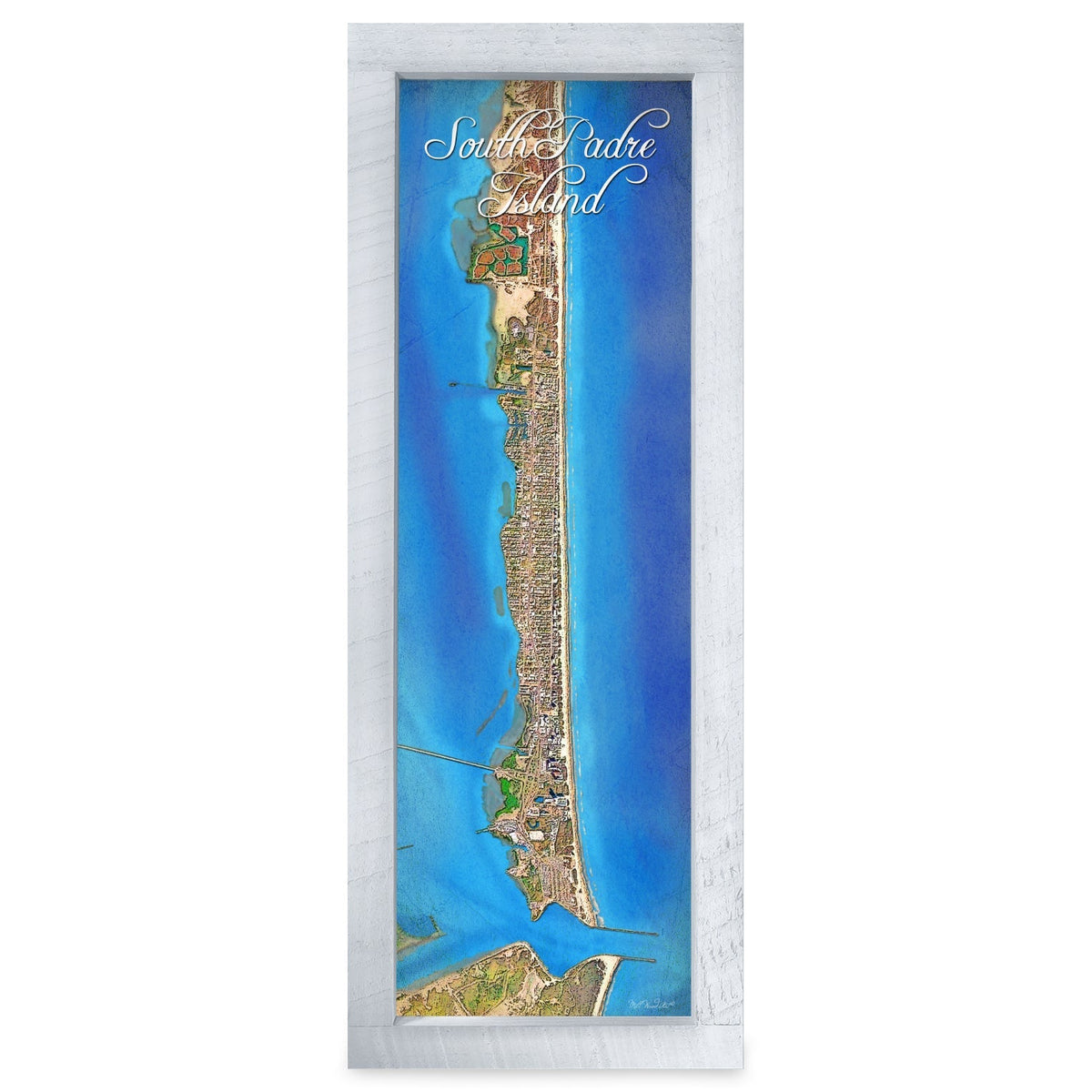 South Padre Island, Texas Map | Real Wood Framed Wall Art Print
