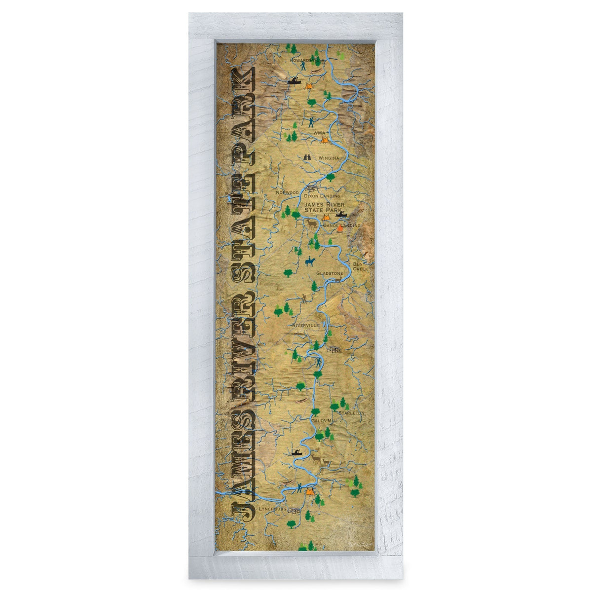 James River, Virginia Map | Real Wood Framed Wall Art Print