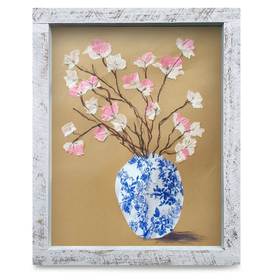 Blue Vase Blooms | Real Wood Framed Wall Art Print