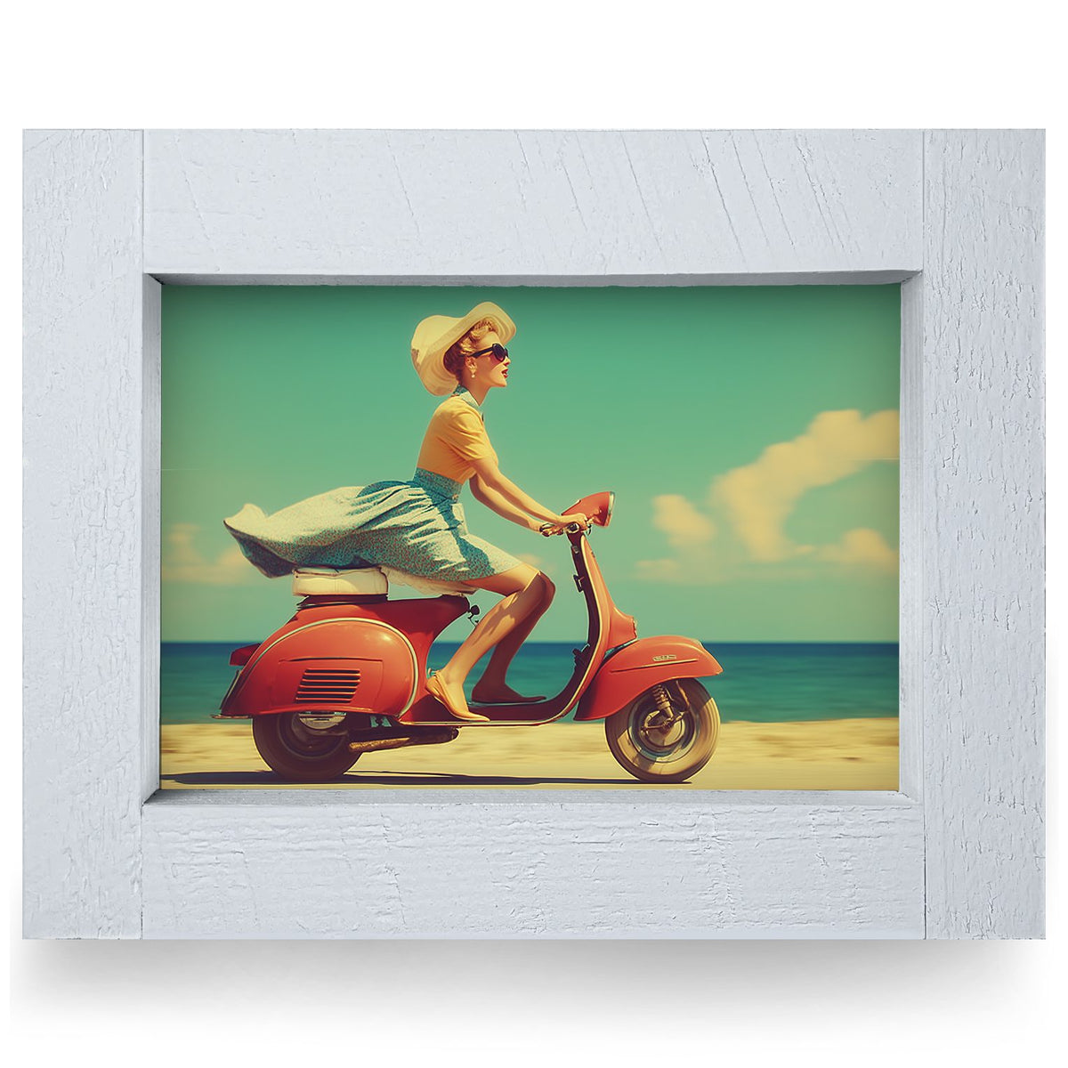 Chic Coastal Cruising | Real Wood Framed Wall Art Print | Horizontal