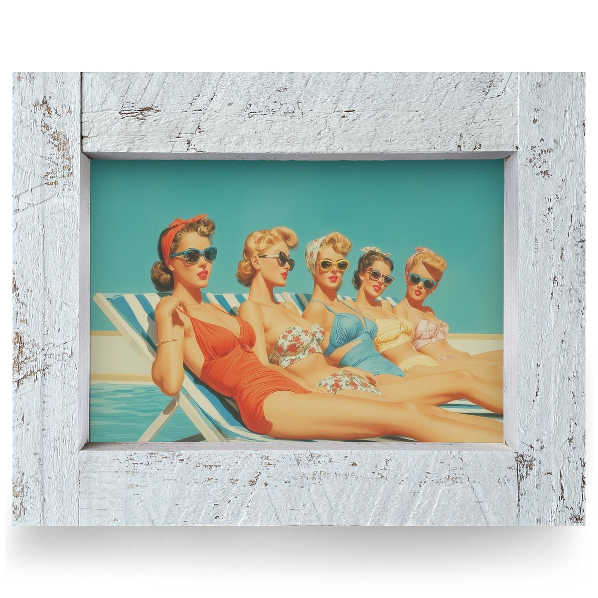 Retro Beach Beauties | Real Wood Framed Wall Art Print