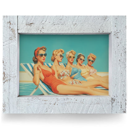 Retro Beach Beauties | Real Wood Framed Wall Art Print