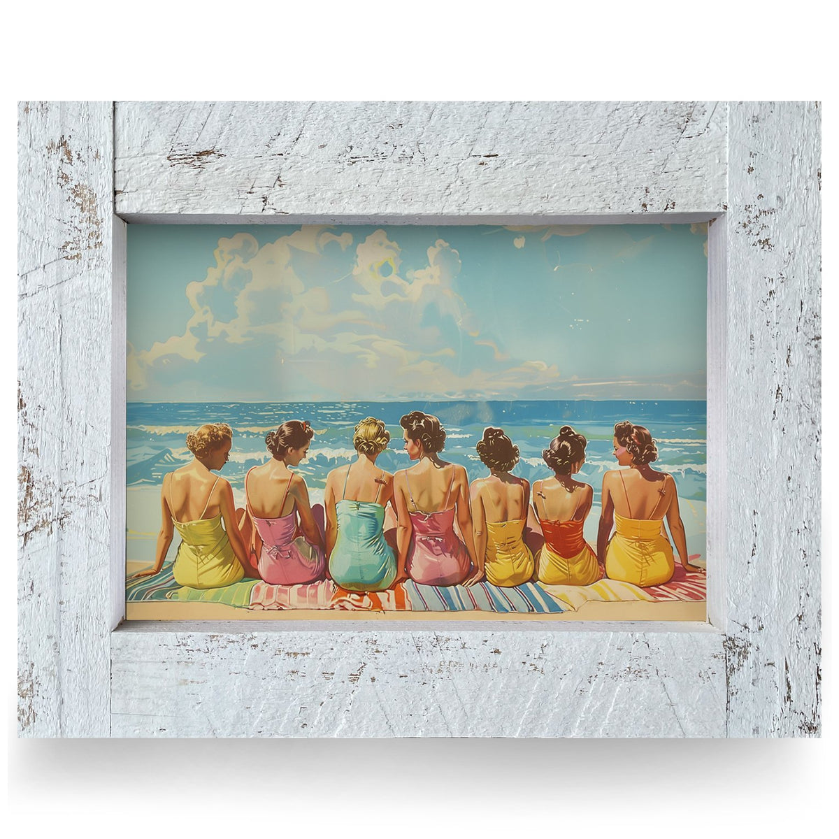 Vintage Beach Day Friends | Real Wood Framed Wall Art Print